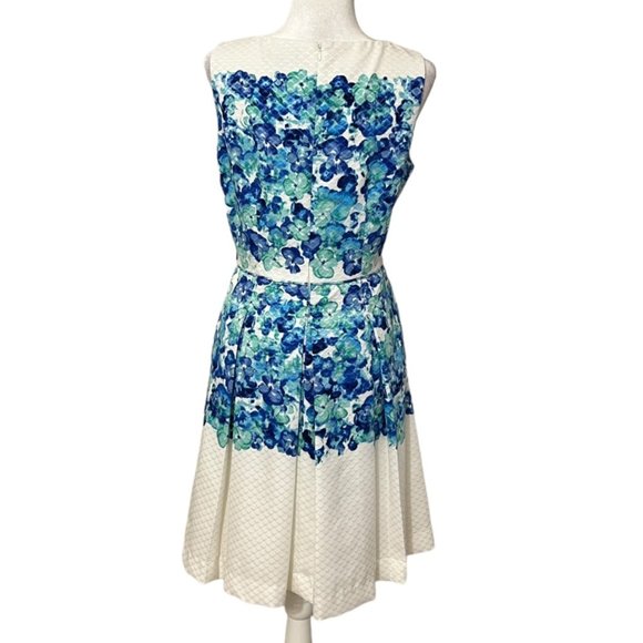 Tahari ASL Dress Pleat Skirt Sleeveless Navy White Floral Size 8 - Picture 2 of 7